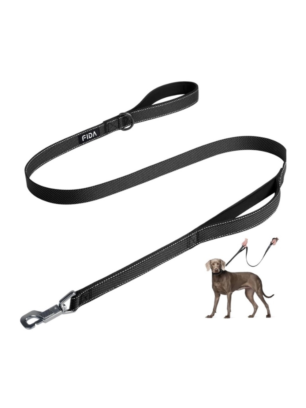 Heavy Duty Dog Leash - 2 Handles by Padded Traffic Handle for 4 ft, Black.